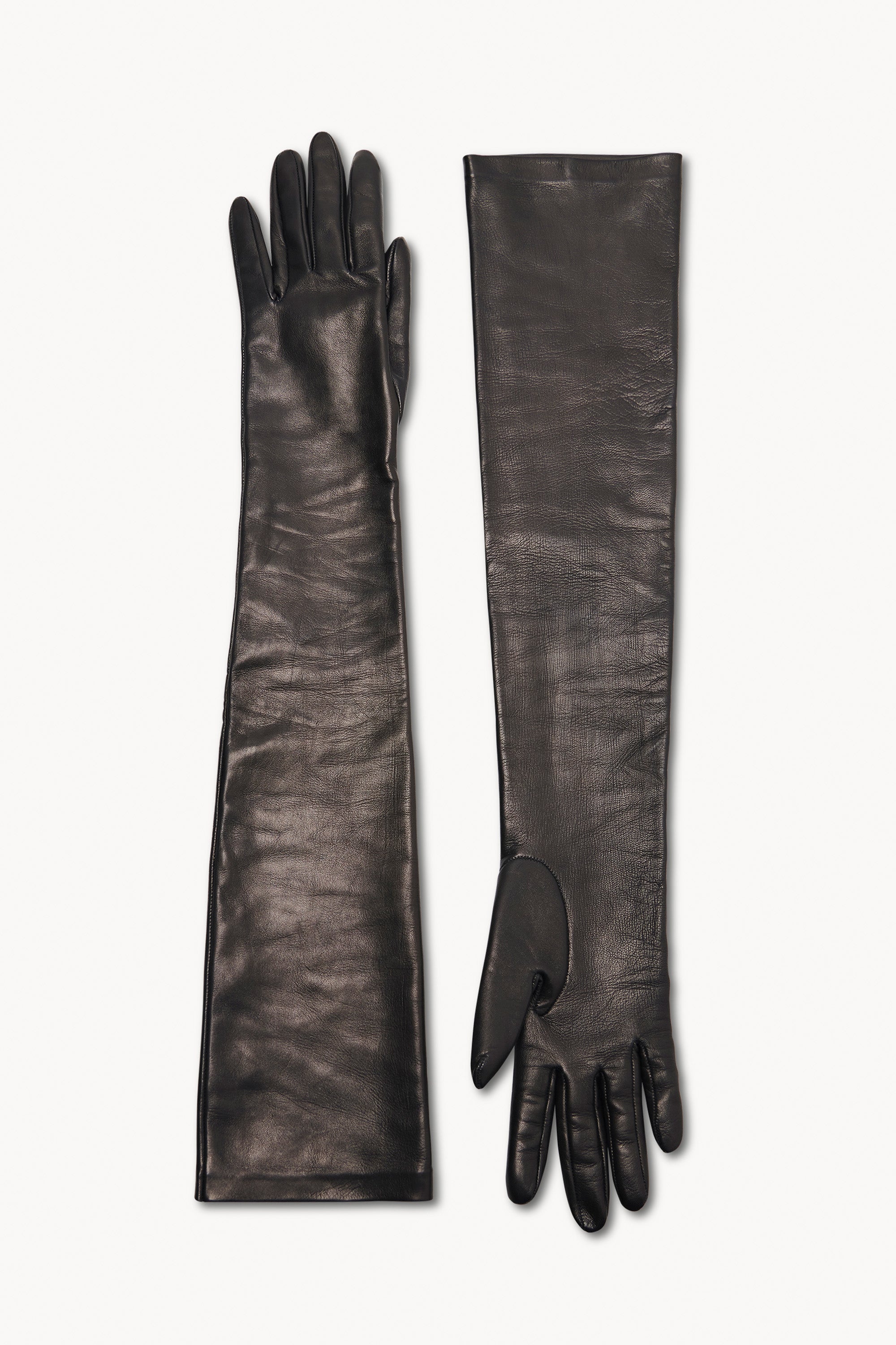 Black leather and silk gloves