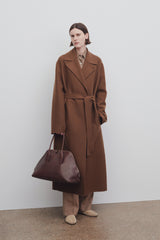 Women's Double Breasted Maxi Wool Coat for Winter Brown 