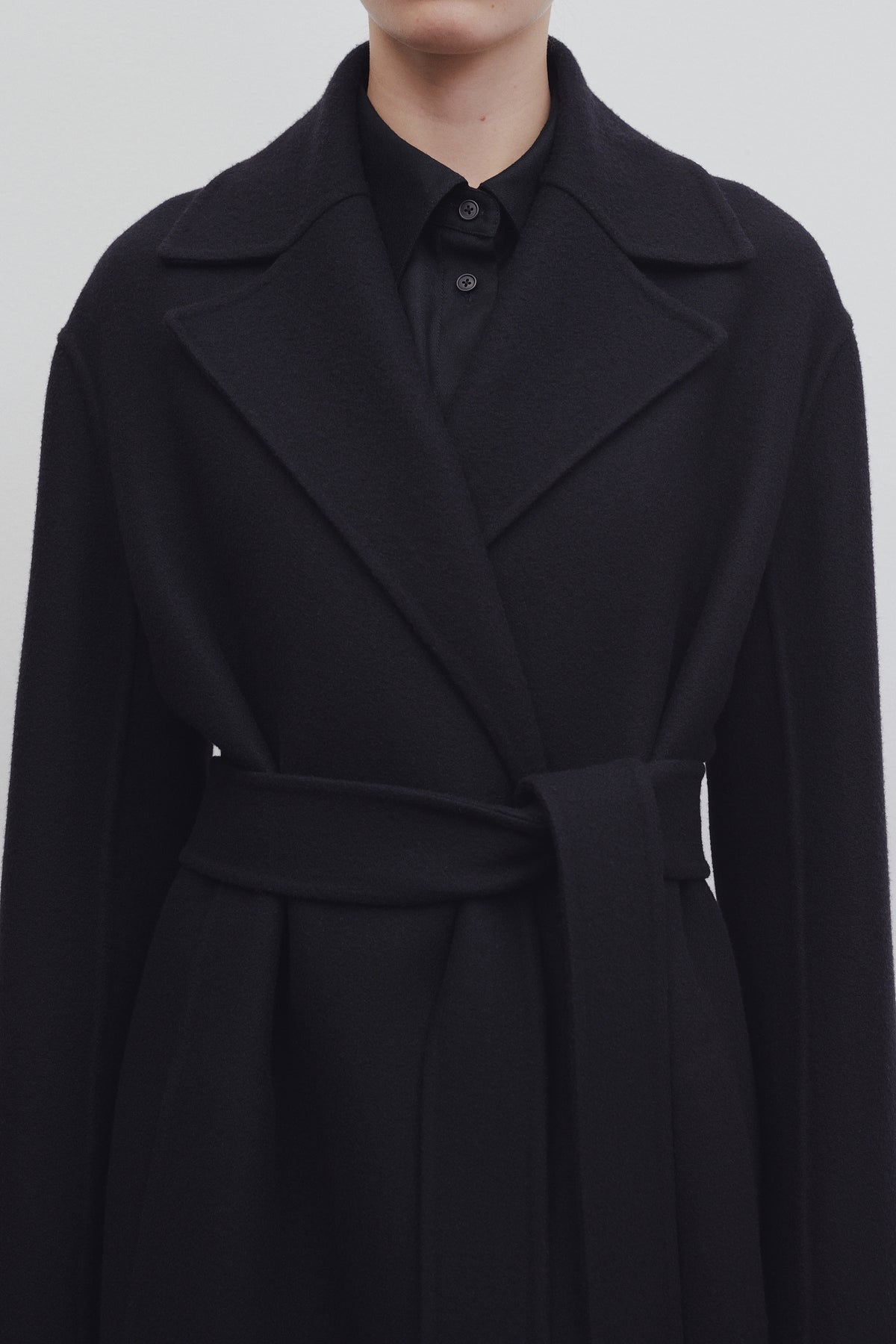 Black Malika belted wool-blend coat, The Row